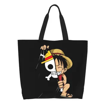 Модни Пълнозърнести чанти за пазаруване с хубаво шарките на Luffy, Множество сламена шапка, парусиновая чанта за пазаруване в магазините на 