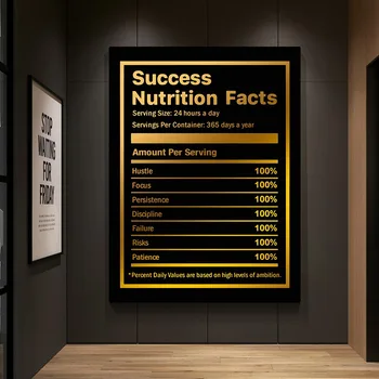 Мотивационни плакати Факти за храненето на Успеха Картина върху платно, Златни Вдъхновяващи цитати Модерен домашен офис Стенни модел