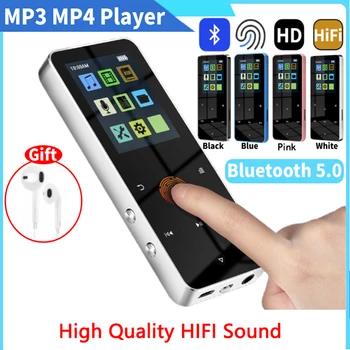 Музикален плейър за MP3 MP4, метален сензорен Walkman плеър, Hi-Fi Bluetooth версия 5.0, плейър с карта в подкрепа на алармен часовник, вграден високоговорител, електронна книга