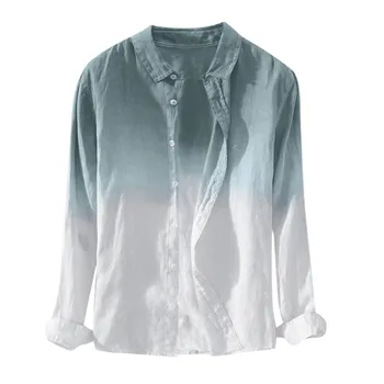 Мъжка лятна риза, Хавайска Блуза с дълъг ръкав, Хавайски стръмен Тънък, Дишащ яка с ревери, Висячая Боядисана Градиент в памучна риза 2022