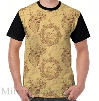 Мъжка тениска със забавна принтом, дамски потници, тениска с изображение сърце, новата версия на ликвидация механизъм и ключ в стил steampunk, графична тениска