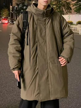 Мъжки Зимни дрехи, Дълги палта, Яке-карго с качулка, на Корейското Ежедневното палто, Мъжки Ветровка Голям Размер, Изолирана паркове на открито