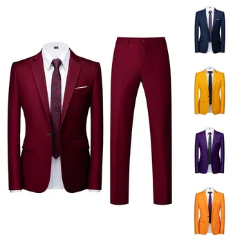 Мъжки костюм, Тънък Костюм от 2 теми, бизнес облекло за сватбеното парти, яке, топ и панталон
