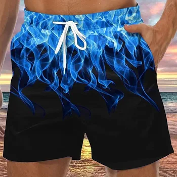 Мъжки Летни шорти Y2k, Плувни Панталони, Плажни панталони с еластичен ластик на талията, 3D печат, ежедневни празнични панталони