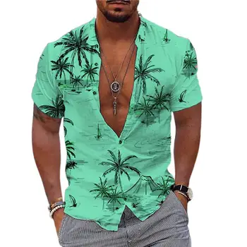 Мъжки модни блуза с принтом дърво 2023, Удобни ризи за почивка, Хавайска риза, Мъжки Негабаритная Свободна 3D печат, визуално богати