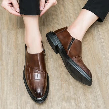 Мъжки обувки на плоска подметка, големи размери, Мъжки Бизнес модельная офис обувки от крокодилска кожа, Мъжки Ежедневни обувки за сватбени партита с катарама