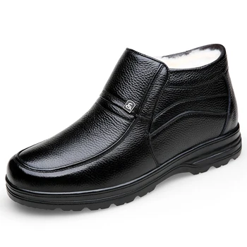 Мъжки обувки от естествена кожа, много топло ботильоны за мъже, вълнени, зимни обувки, модел обувки, зимни обувки, мъжки ежедневни обувки, високи обувки