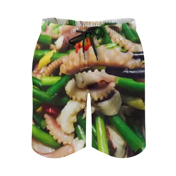 Мъжки плажни шорти с шарките на Аниме, Хранително Лечение (0073), Свободни разтеглив, Ежедневни мъжки къси панталони с графичен дизайн, Свободно Регулируема шнур Breatha