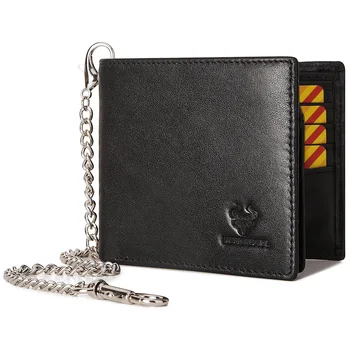 Мъжки портфейл на верига със защита от радиочестотна идентификация, двоен държач за кредитни карти, портфейл от естествена кожа, мъжки Кратък клатч, предни джоба