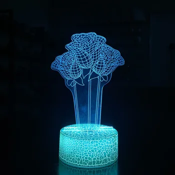 Нова led декоративна настолна лампа Rose Crack 3D Stereo Vision, нощна светлина, което променя седем цвята, Високо ниво на външния вид