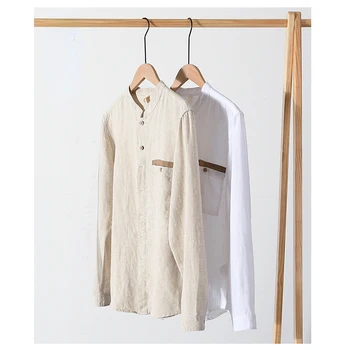 Новата китайска мъжка риза Пролет Есен в стил Шинуазри, Бельо casual риза с дълъг ръкав на дървени копчета, Без дишаща монофонични топ
