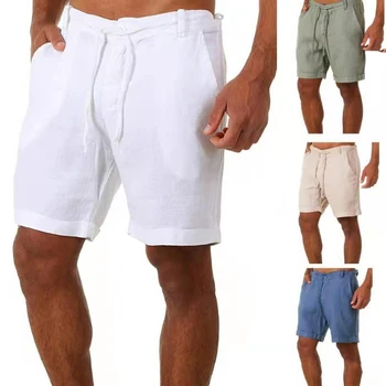 Нови мъжки памук, ленени шорти, Летни прости мъжки къси панталони с завязками, ежедневни разнообразни удобни дишащи улични къси панталони