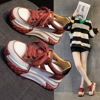 Обувки за татко, Жените Лятна Тънка Дишаща лека обувки с дупки, Дамски обувки от естествена кожа в дебела подметка, Дамски дъска