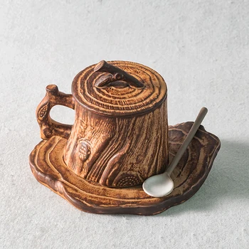 Оригинални Дървени чаши за кафе, Керамична чаша с дръжка и капак, Творчески чаши за закуска, персонализирани подаръци за приятели