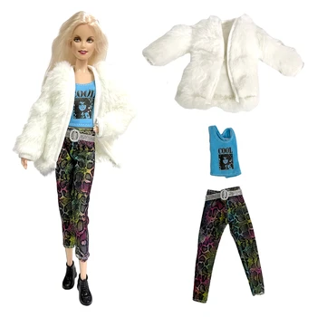 Официален комплект NK за кукли, 1 комплект, мода, модел, звено костюми: бяло палто + художествени панталони + синя риза за Барби кукли, аксесоари, играчки 1/6