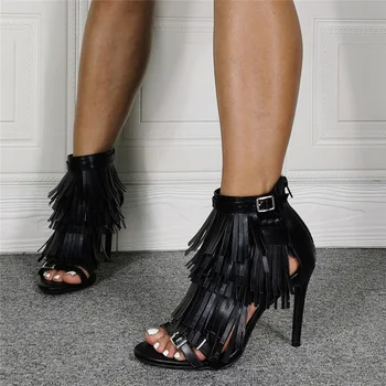 Пикантен дамски Сандали, с черна четка с цип отзад в европейския и американския Стил, модни дамски сандали с Рибено уста Голям Размер