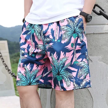 Плажни панталони, мъжки бързо съхнещи свободни тънки пятиточечные мъжки къси панталони, спортни, ежедневни модни панталони с флорални принтом