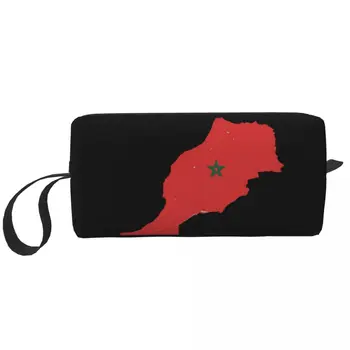 Пътна карта на Мароко, Флаг, чанта за тоалетни принадлежности, Козметичен Органайзер Kawaii за жени, чанти за съхранение на козметика, комплект за грим, калъф-кутия