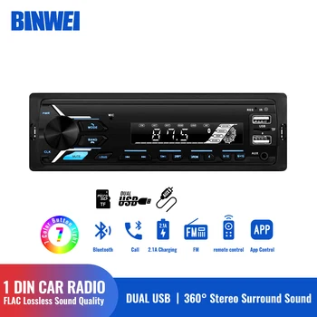 Радиото в автомобила BINWEI 1 Din, Мултимедиен плеър 12V FM-радио, автомобилни Bluetooth, Кола Стерео Аудиоприемник, MP3-плейър, Aux Вход за SD / TF /USB