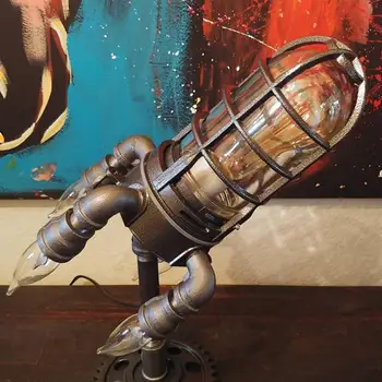 Ракета Лампа Steampunk Промишлена Настолна Нощна Лампа Малка Странична Масичка За Вашия Интериор, Спални, Детски Подаръци, Подаръци За Деня На Бащата