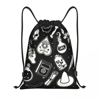 Раница на съвсем малък Witchy Essence, Спортна спортна чанта за жени и Мъже, Чанта за пазаруване с черепа вещица за Хелоуин