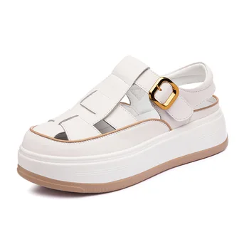 Римски сандали Baotou, Дамски летни обувки Matsuda на дебела подметка с дупки, Ежедневни Малка бяла обувки, външни сандали