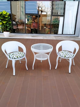 Ротанговый стол от три части за почивка на балкона, Малка масичка и стол, Уличен Водоустойчив Холна маса от ратан, Комбинация столове