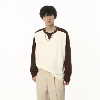Тенденцията мъжки ризи с дълъг ръкав SYUHGFA, новост есента 2023, Корейски стил, Свободна тениска с подплата в контрастен цвят, ежедневни, пуловери, блузи