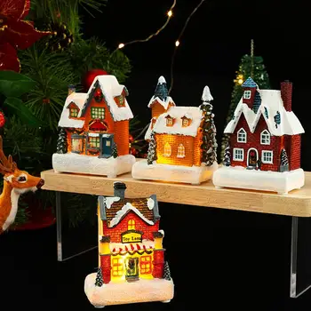Умален модел на ландшафта къща, Очарователен Коледен Нажежен украшение за дома, Празнична продукт от смола с топъл Коледен микроландшафтным сняг