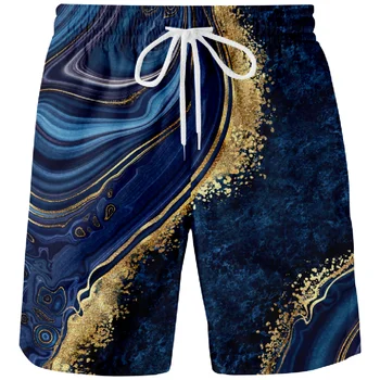 Хавайски плаж мъжки летни къси панталони Шорти за плуване, Бански костюм За сърф Мраморни Спортни панталони за плуване Летни дрехи от окото
