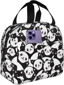 Чанта за обяд с шарките на анимационни панди, предната чанта за момчета и момичета, запечатани студентски чанта за обяд