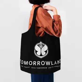 Чанти за пазаруване в хранителни магазини Tomorrowlands, Холщовая чанта-тоут, Голям Преносима Белгийската чанта за фестивала на денс музиката, чанта