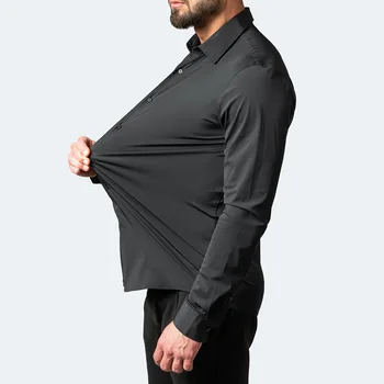 Четырехслойная Стрейчевая Мъжки Бизнес Риза без желязо с дълъг ръкав, Мерсеризованные Вертикални Върховете на Европейски Размер, Обикновена дишащи Върховете