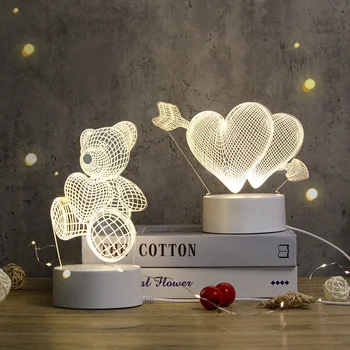 USB-лампа за спални, романтичната любов, 3D акрилни led лека нощ, подарък за деца, нощни лампи, декорация за Коледа, рожден ден, Свети Валентин